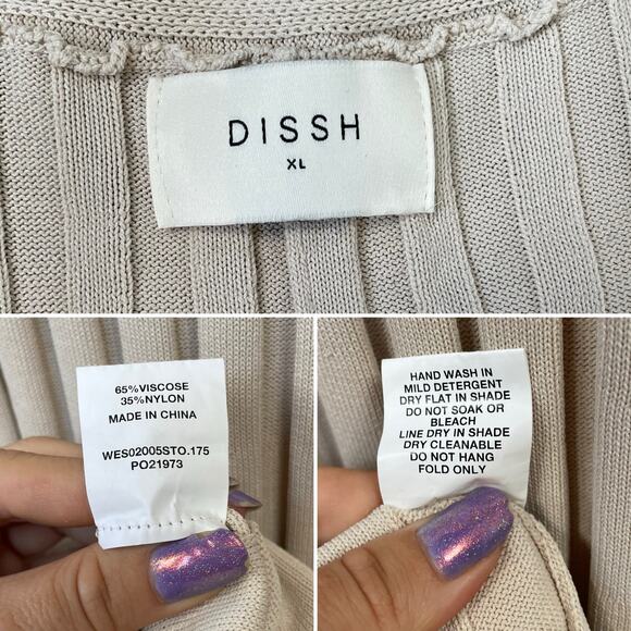 Dissh Sylvia Stone Ribbed Knit Midi Dress Cream Beige Long Sleeve Button Down XL - Picture 13 of 16